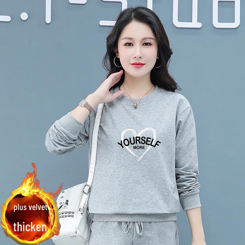 Women's Black Plus Velvet Sweatshirt: New Loose Fit for Autumn & Winter