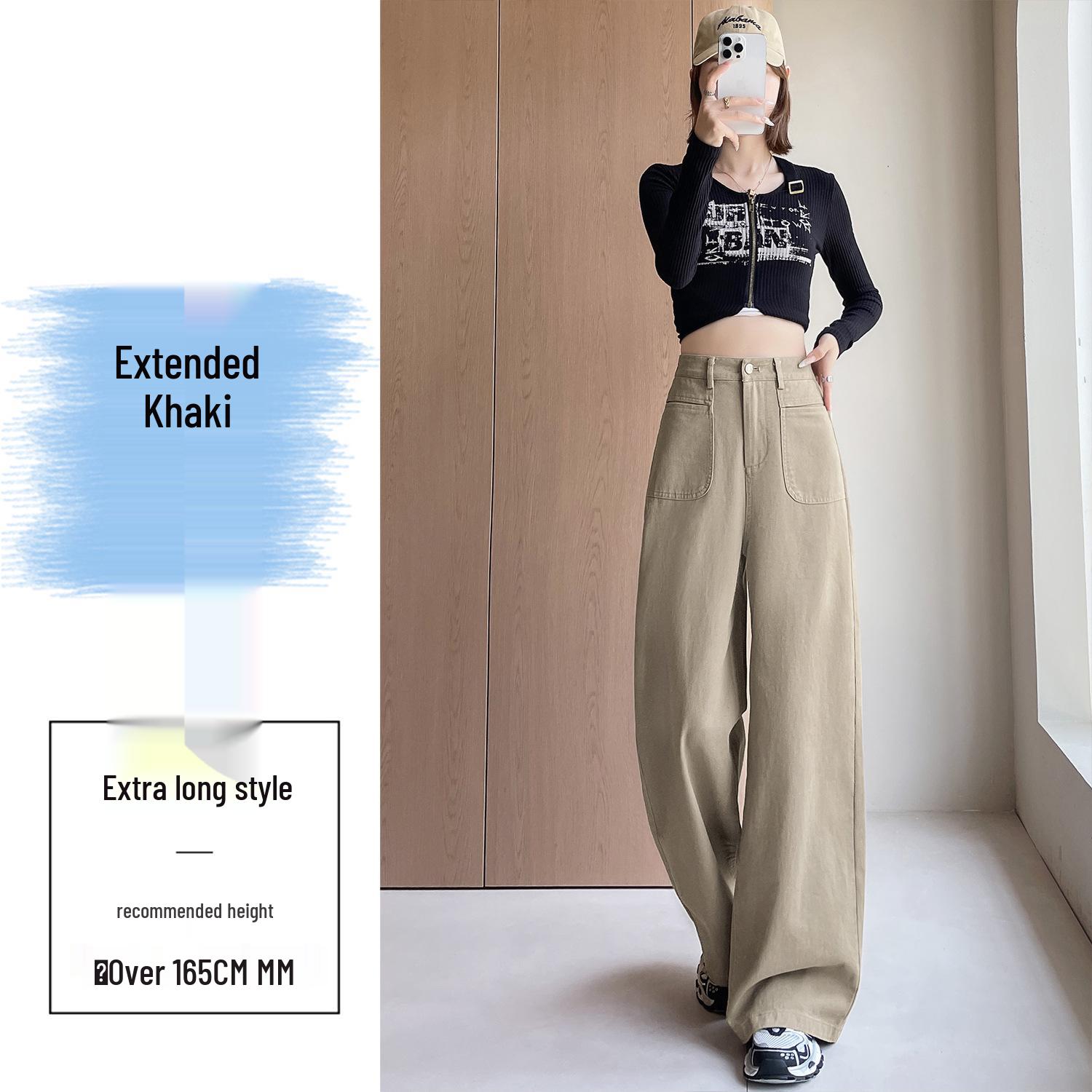 Khaki High-Waisted Wide-Leg Cotton Pants - Women’s Petite Spring 2026 Collection, Slimming Fit & Good Drape Medium