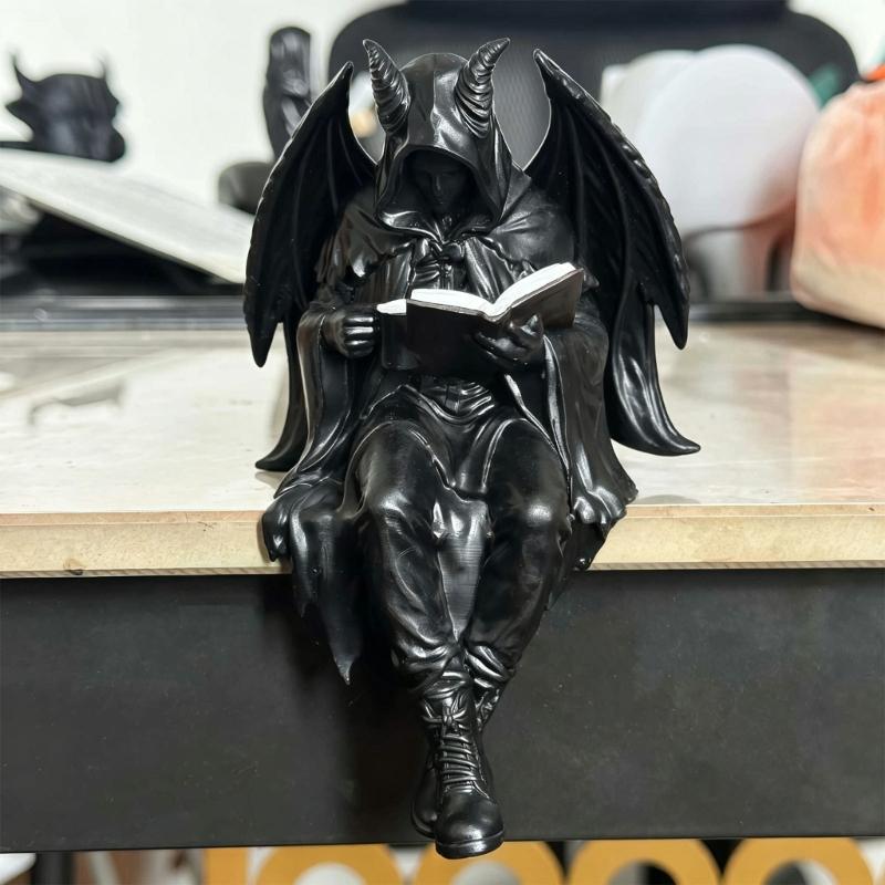 Literary Table Figure with Open Book, Hooded Shelf Decoration for Desk, Home Library, and Quiet Study Display Indoors