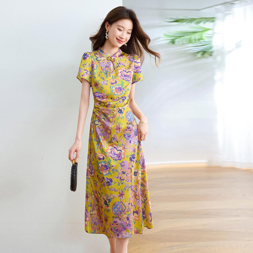 

Улучшенное платье ципао женское новое молодое платье с воротником-стойкой и завышенной талией 2XL