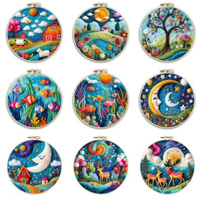 1pc Night Sky and Landscape Embroidery Kit, Felt Painting DIY Gift