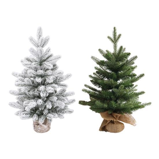 Artificial Mini Christmas Tree Small Xmas Pine Tree with Burlap Base Tabletop Green/Snow Flocked Christmas Tree for Indoor Table Centerpiece