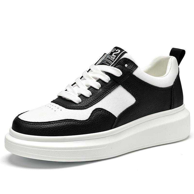 Men s 7CM Height Increasing White Cowhide Sports Casual Shoes, Low-Top, Thick Sole for Running 43