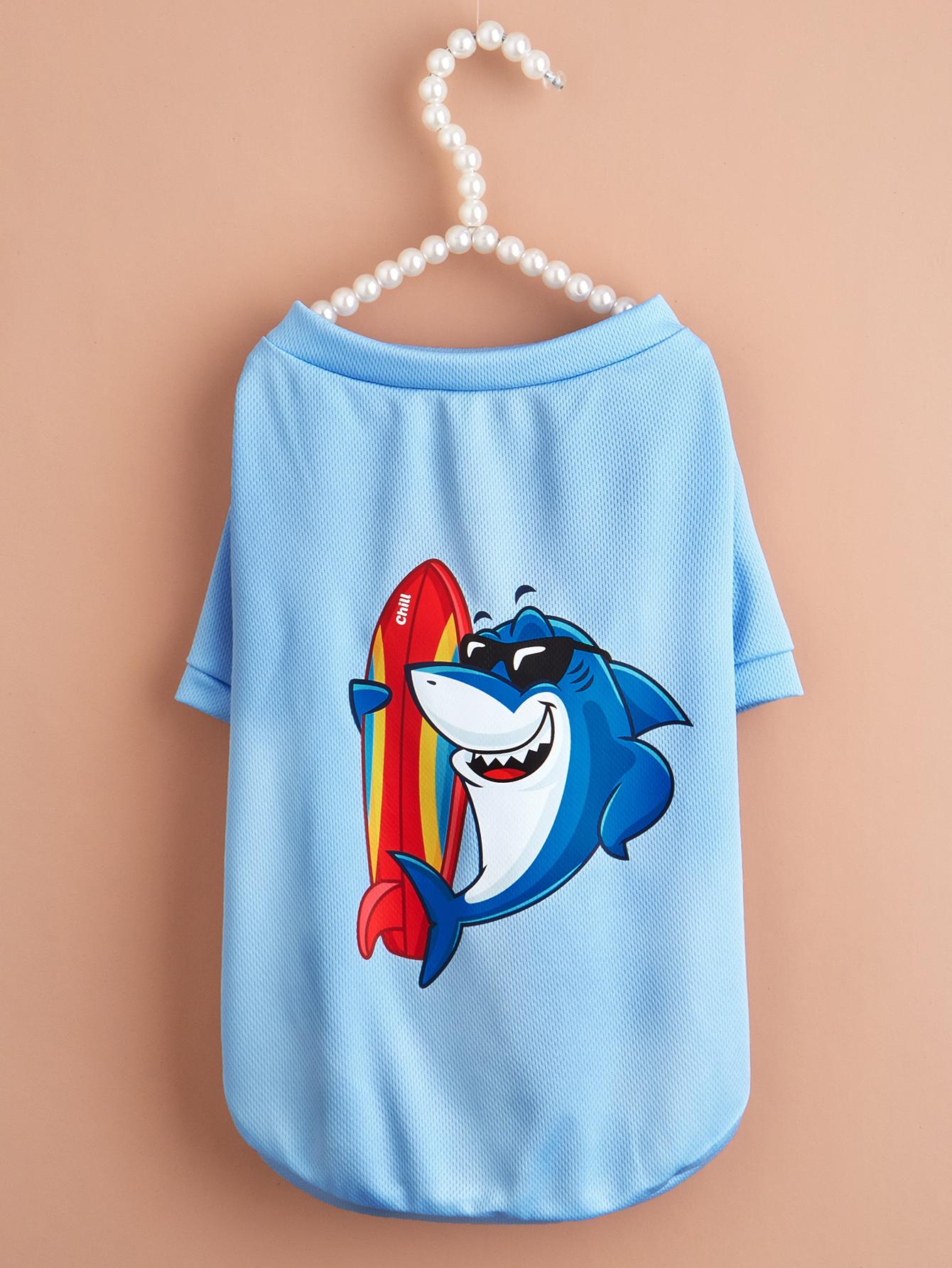 

Pet Cloth Dog T-shirt with Cute Shark Pattern Printed Clothes for Doggy Dog Cat Apparel Costume Kitten XS（old） синий