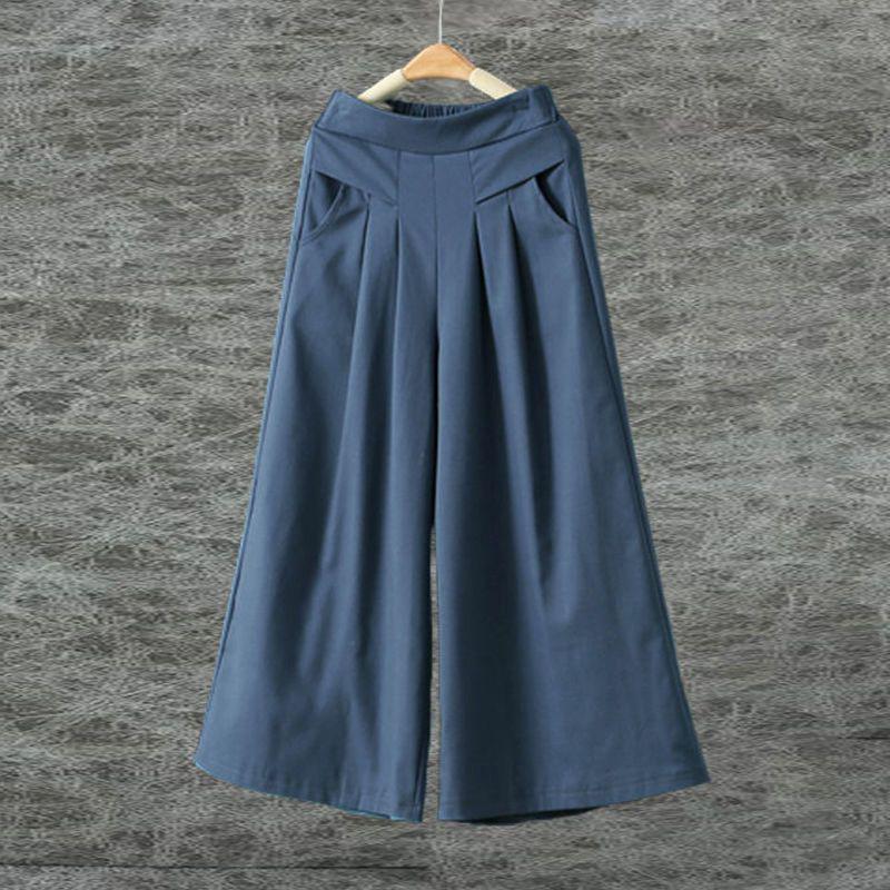 Women s Summer Drapey Cotton-Linen Wide-Leg High-Waist Cropped Pants M (up to 95 jin)