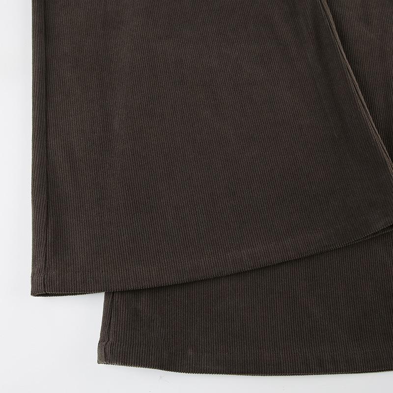 Dámské retro manšestrové základní mikro kalhoty Podzimní a zimní nové ležérní jednobarevné volné rovné kalhoty se širokými nohavicemi