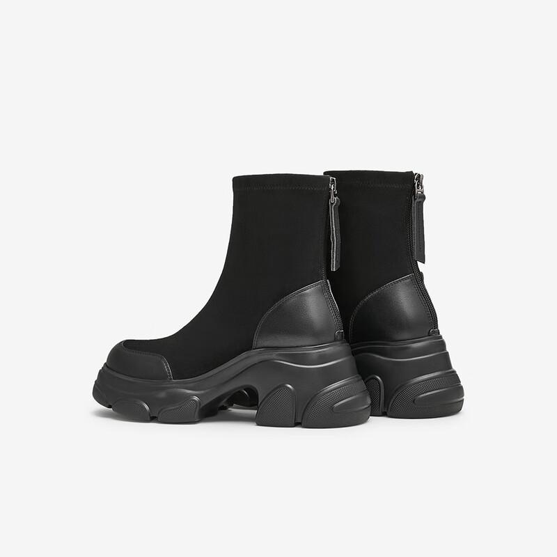 TATA Women's Stylish Thick-Soled Elastic Ankle Boots