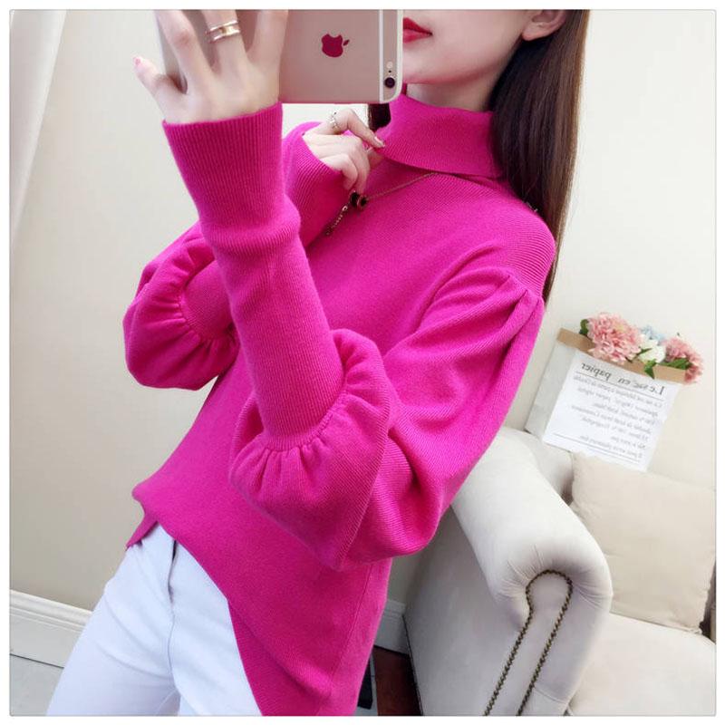 Damtröja med polokrage Varm Vinter Lös Plusstorlek Lyktärmar Stickad Tröja