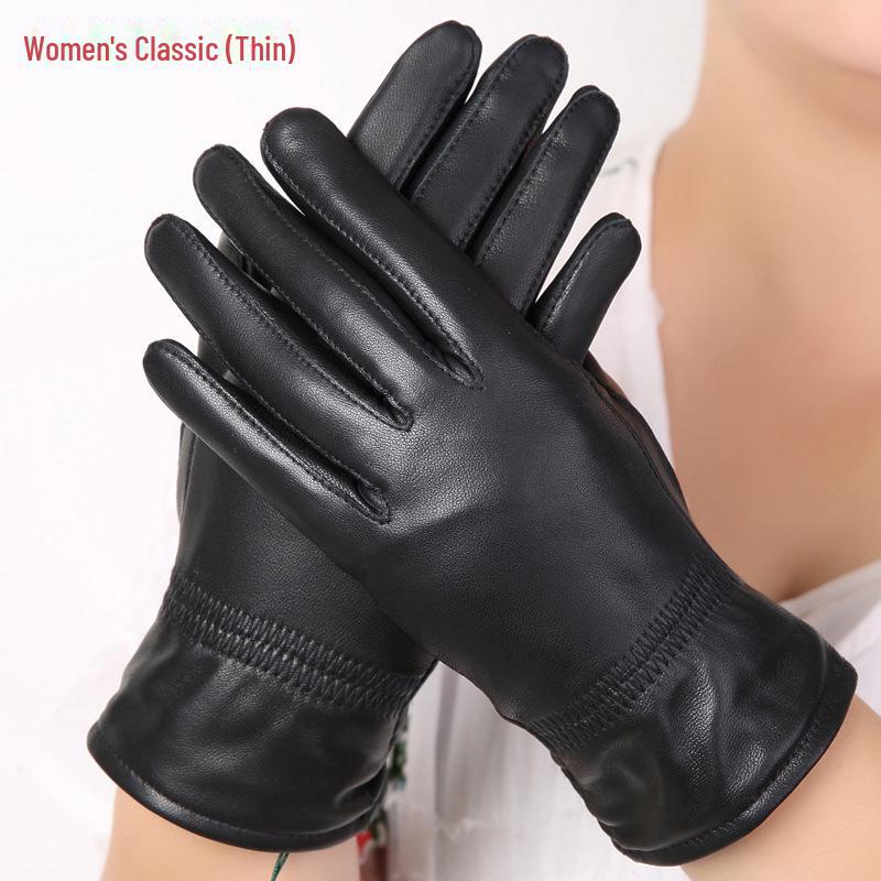 Unisex Sheepskin Leather Motorcycle Gloves with Velvet Lining for Winter Warmth