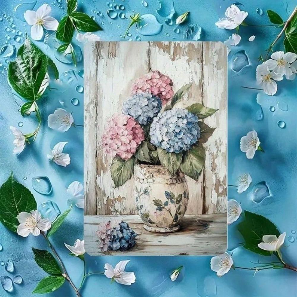 Vintage Hydrangea Metal Wall Art Sign 8x12 Inch Retro Bar Decoration