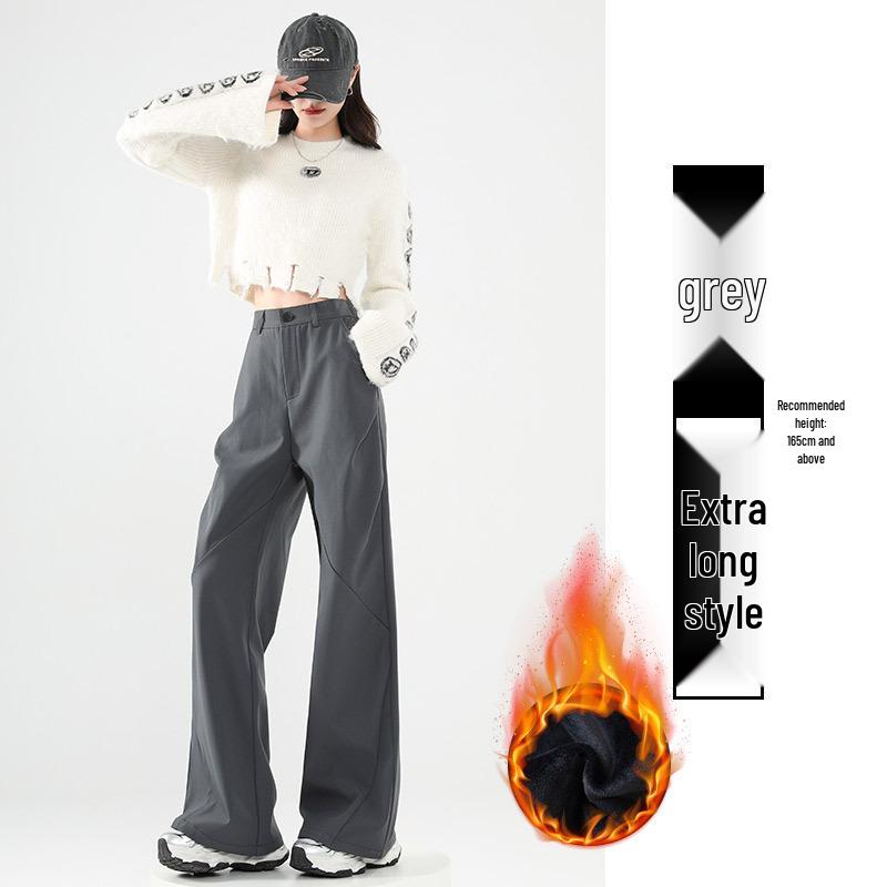 

Saidi Women s Black High-Waisted Cargo Pants, American Style 2025, Plus Velvet Wide-Leg Straight Leg. S for 80-95 lbs