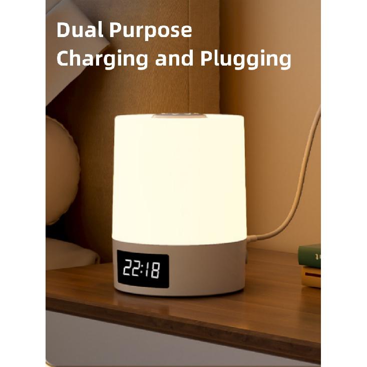 Night Light with Clock Bedroom Bedside Lamp Touch Baby Feeding and Eye Protection Sleep Light Dimmable Charging Desk Lamp