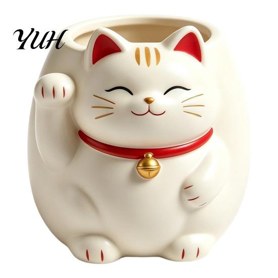 Resin Flower Pot for Indoor Plants Cute Fortune Cat Planter, Beckoning Kitty Pot, Auspicious Home Decor Living Room Cartoon Plant Succulents,