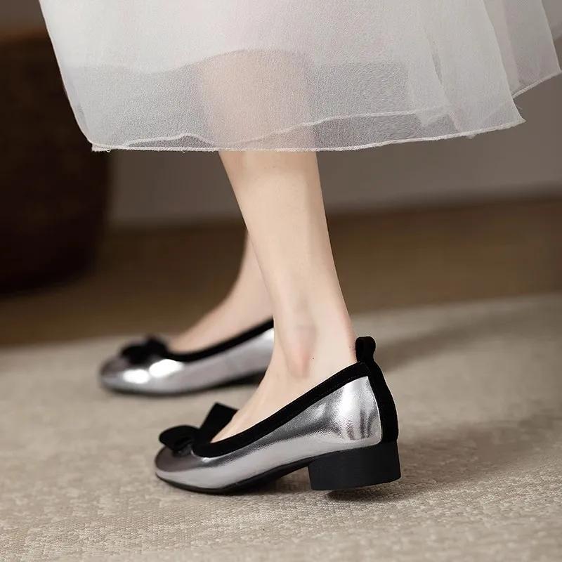 

women fashion round toe bie round toe slip on silver square heel shoes lady beige heel shoes zapatos de mujer ab618 35