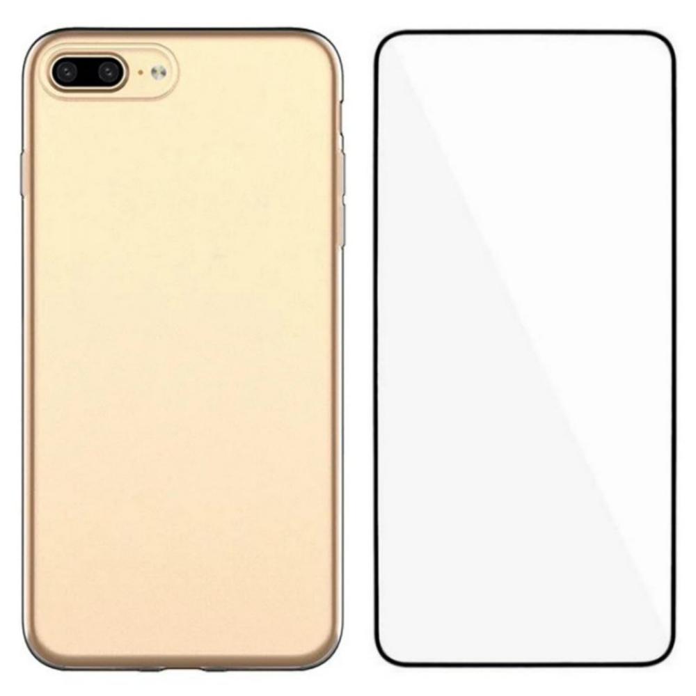 

WANLONFENG LW Series For iPhone 8 Plus/7 Plus Case 1.5mm TPU Phone Cover with Tempered Glass Film (Big Lens Hole) A