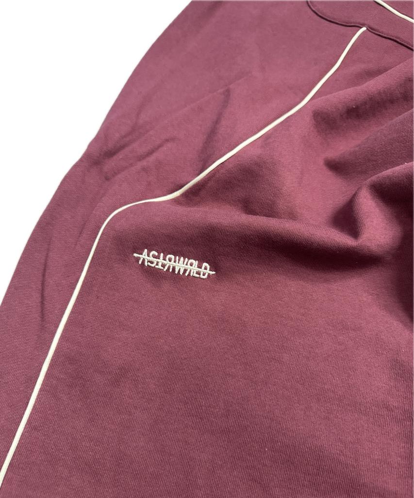 Aseuteleuwoldeu Symbol Logo Two-Tuck Cotton Track Pants (Burgundy)