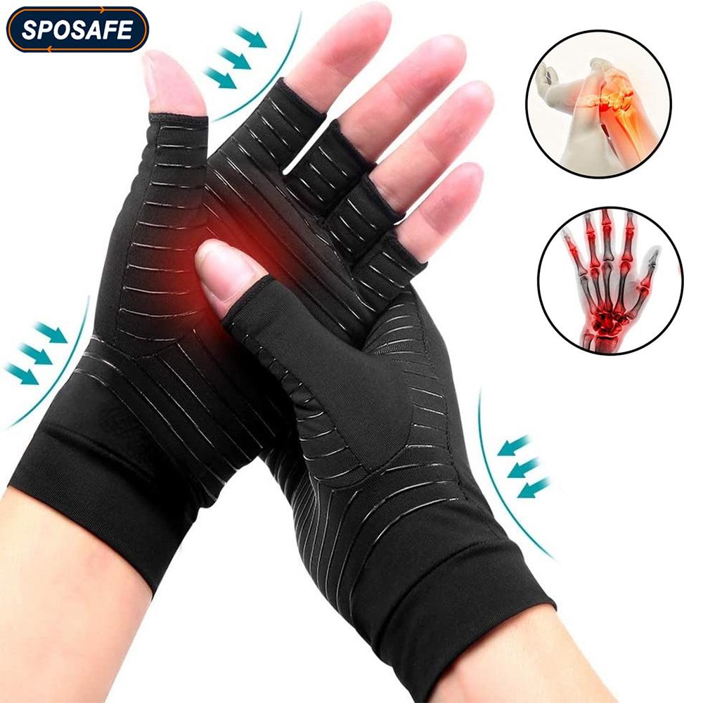 Durable And Safe 1Pair Copper Compression Arthritis Gloves Fingerless For Carpal Tunnel Rsi Rheumatoid Tendonitis Hand Pain Computer Typing