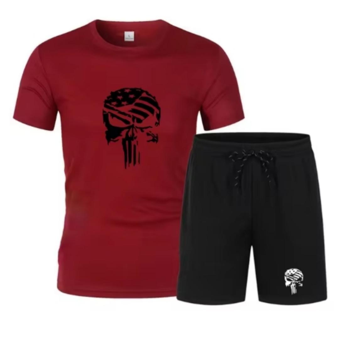 

Летняя мода фитнес мужской бег футболка с коротким рукавом + шорты двухкомпонентный спортивный костюм повседневный фитнес быстросохнущий комплект 6XL