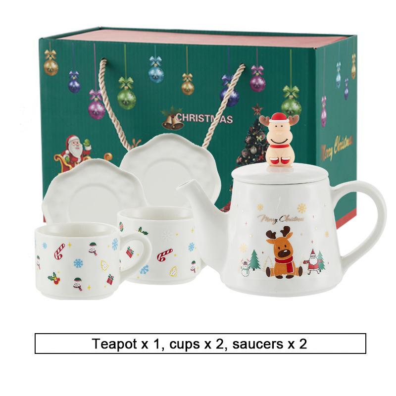Kerst Keramiek Theeserviezen Koffiekop & Schotel Kerstman Eland Sneeuwpop Theepot en Kop Set Drinkwaren Kerstcadeau 1 Pot 2 Kopjes