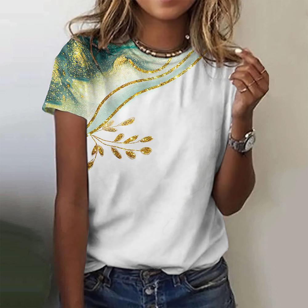 Fashion Print Top Women Short Sleeved Streetwear Summer Tee Women'S Fashion Casual O Neck T Shirts Oversized Female Clothing