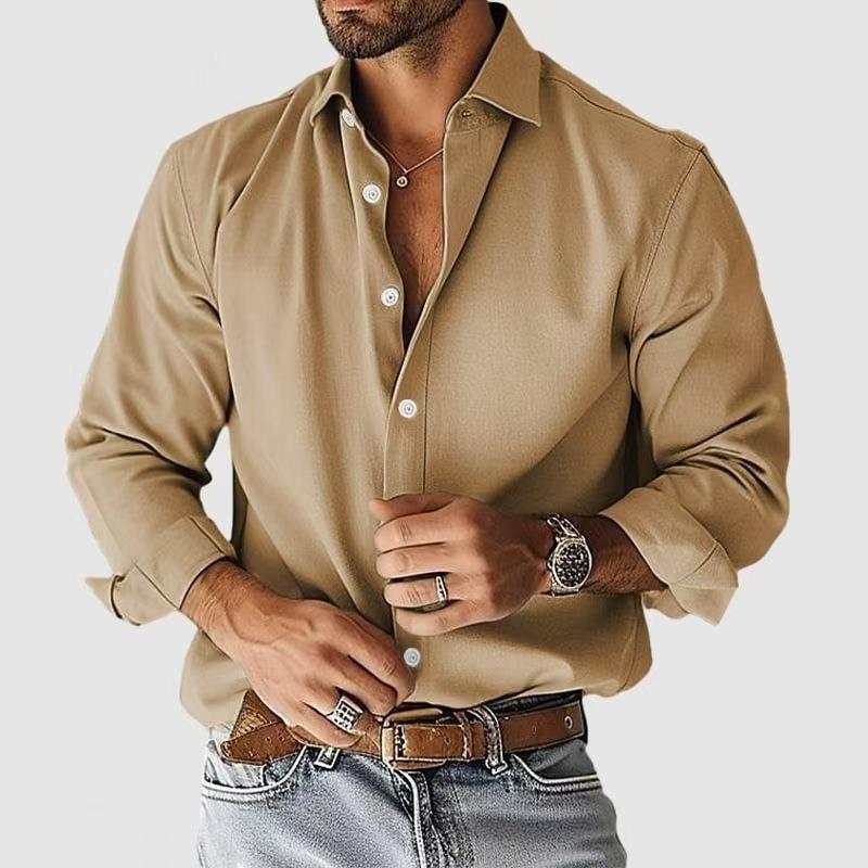 Spring Autumn Turn Down Collar Casual Fashion Buttons Shirt Male Long Sleeve Solid Bottomed Cardigan Top Men