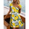 Vestidos Casuais Femininos de Verão e Primavera com Estampa Floral, Manga Curta e Gola Redonda