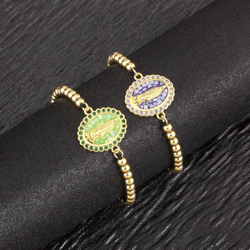 Nidin Classic New Design Oval Shape Virgin Mary Shiny Zircon Charm Chain Bracelets Adjustable 6 Colors Female Jewelry Gifts