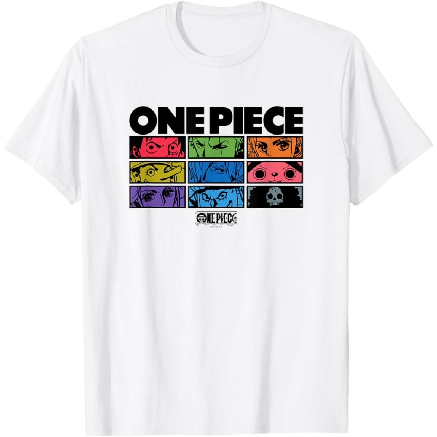 One Piece Anime Character Eyes Colorful Pop Art Grid T-Shirt S