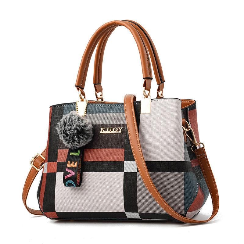 WTEMPO Solid Color Versatile Women's Zipper Handbags Large Capacity Singer Shoulder PU Bags Mom Crossbody Bags with Plush Ball