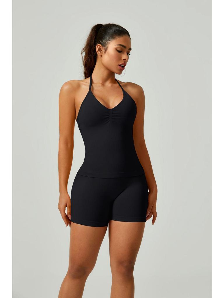 Prodyšný top na halter a legíny na jógu 2025: Přeshraniční DF, Přiléhavé fitness oblečení pro tvarování postavy