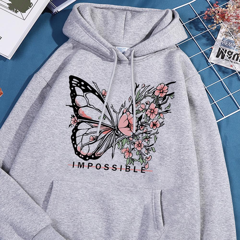 A butterfly composed of butterflies and flowers Female Sweatshirt Street fur-liner Hooded Hipster S-2XL Hoodies Autumn Warm