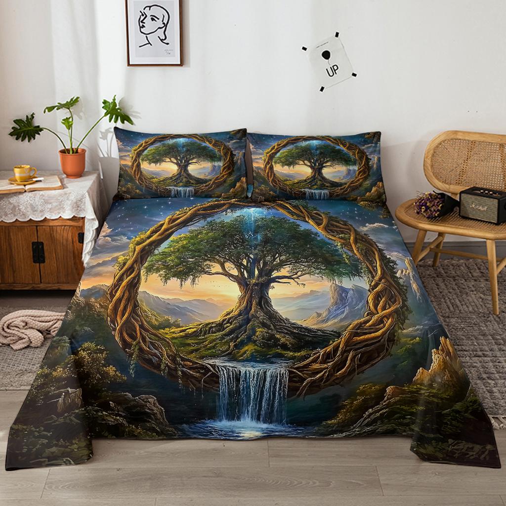 Zestaw 4-elementowy Drzewo Życia Wąwozu, Dziwaczne Piękno Pełne Witalności, Zawierający 1 Prześcieradło, 1 Poszewkę na Kołdrę, 2 Poszewki na Poduszki (Natura)