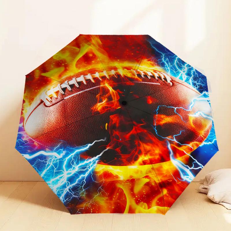 

1pc Football Fire Pattern Umbrella Design Automatic Opening and Closing Umbrella, High-quality Travel Umbrella, c1128012