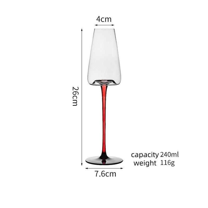 Red Stem Wine Glass Set, Hand-Blown Crystal Burgundy Glasses for Red Wine & Champagne