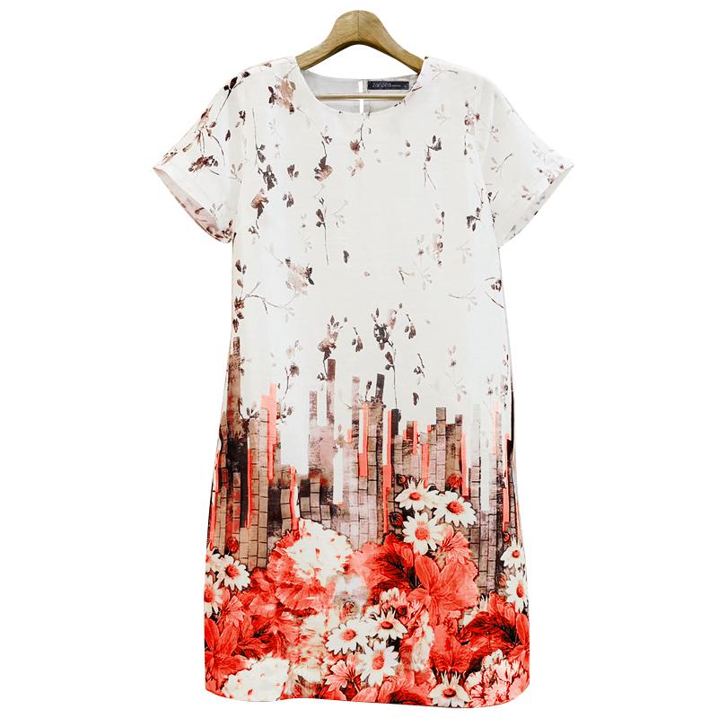 ZANZEA Women Casual Round Neck Short Sleeve Summer Floral Dress