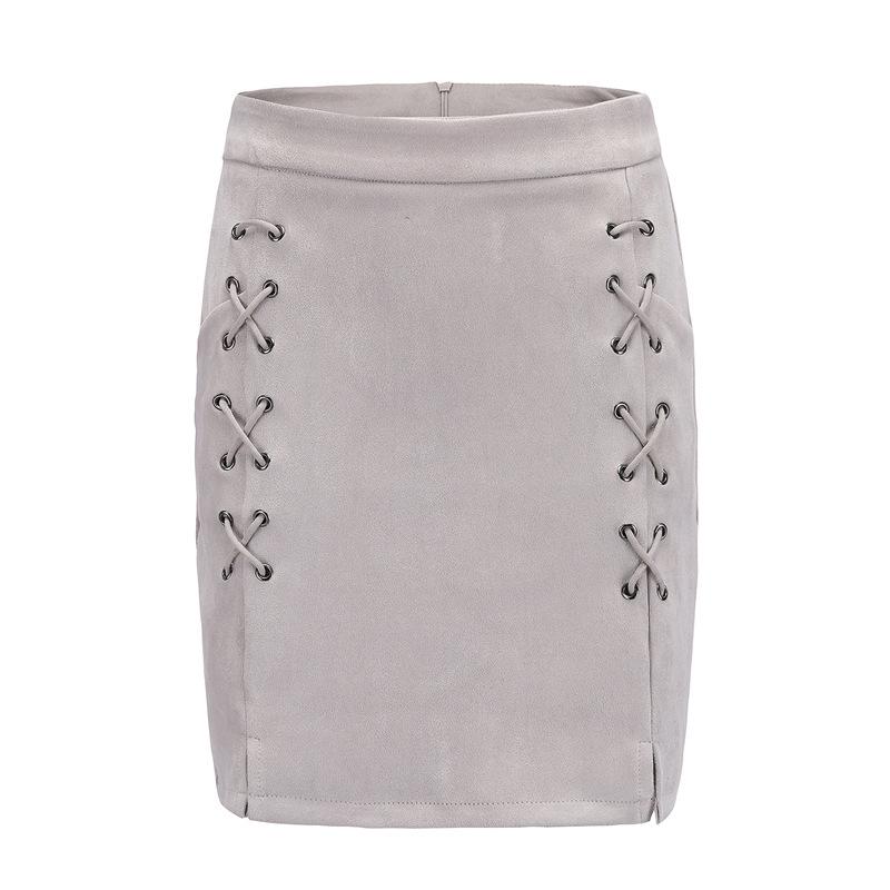 Women Zipper High Waist Bandage Chamois Solid Color Package Hip Mini Skirt