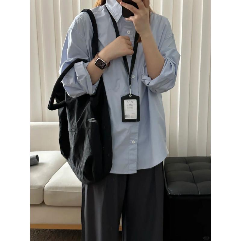 

Korean Style Unisex Solid Color Long Sleeve White Collar Work Shirt 2XL