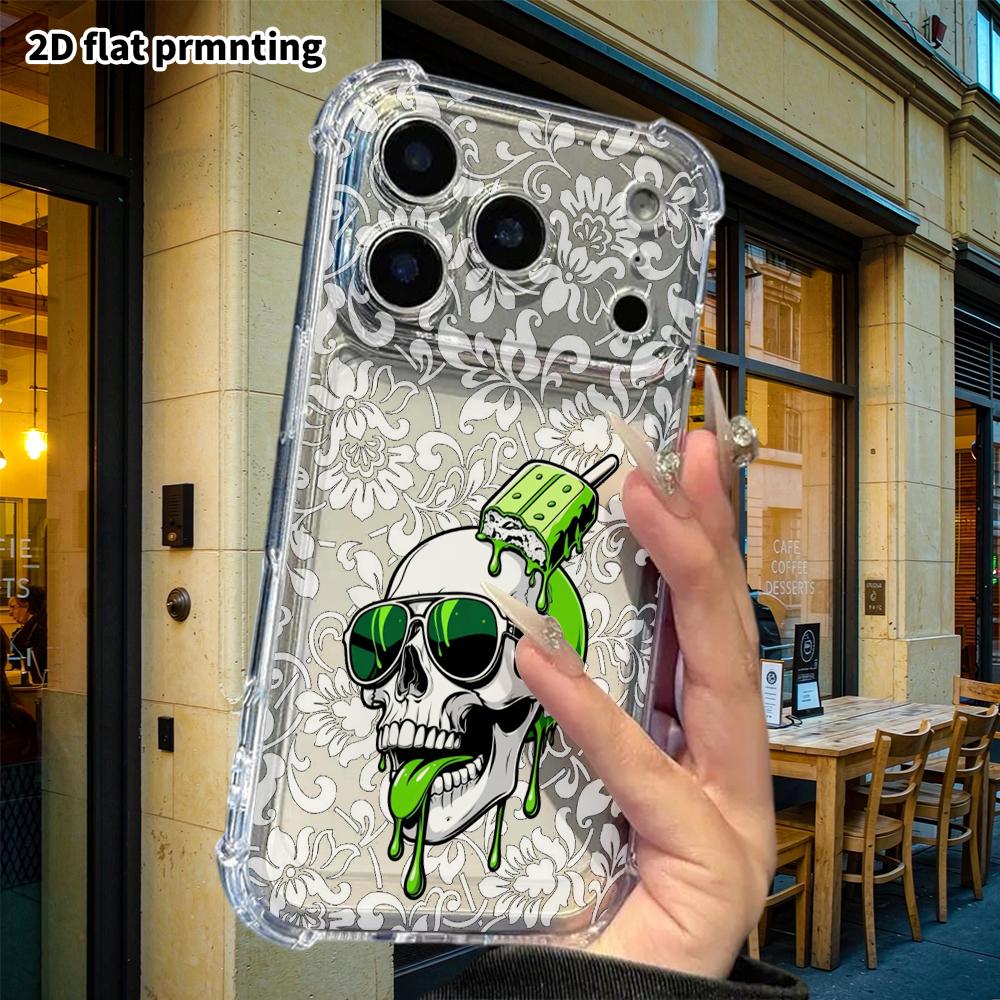 Phone Case: 2D Flat Suitable for iPhone 18 17 16 15 14 13 Pro, Transparent Four Corner Protection, Popsicle Skull, Christmas and Halloween Gifts