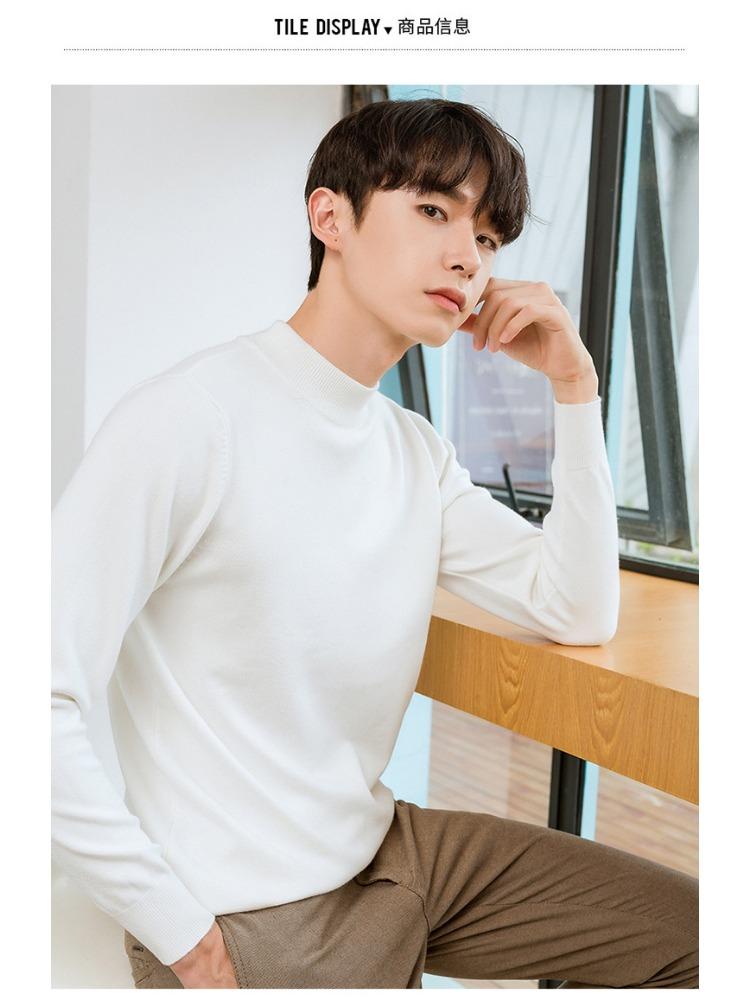 Semi-turtleneck Sweater Men's Soft Fit Knit Sweater Solid Color Casual Warm Long-sleeved Versatile Wool Bottoming Shirt Tide