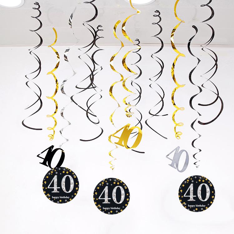 Birthday Party Spiral Hanging Decorations Set - 12 Pieces for 30th, 40th, 50th, 60th Celebrations