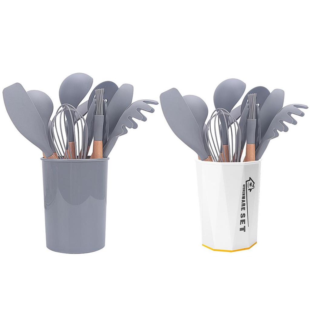 11-Piece Silicone Kitchenware Set with Wooden Handles, Non-stick Cooking Tools and Spatula Set