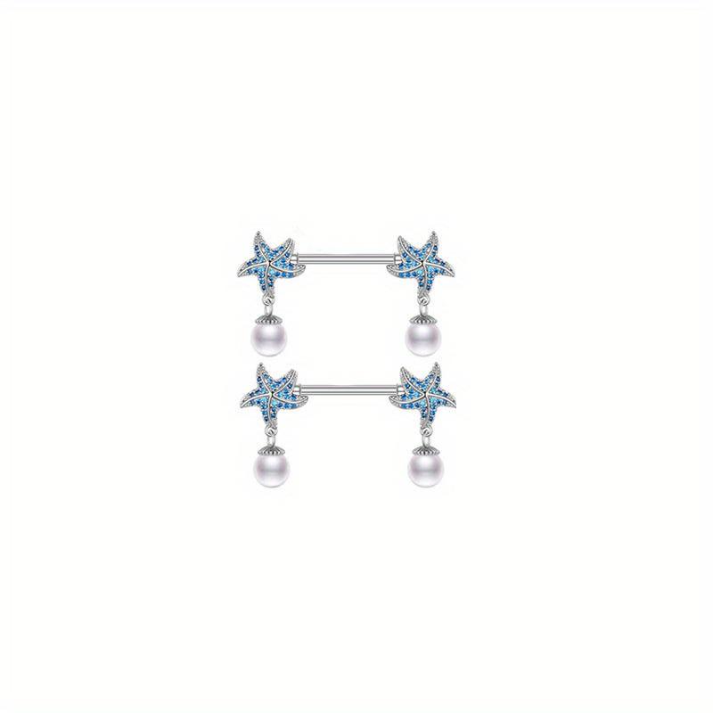2pc Stainless Steel Flower Drop Oil Straight Nail Kitten Zircon Body Piercing Nipple Ring Jewelry
