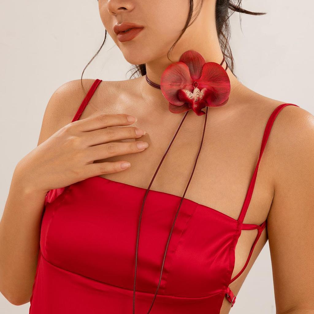 Phalaenopsis Flower Choker Necklace - Elegant Long Statement Jewelry for Women
