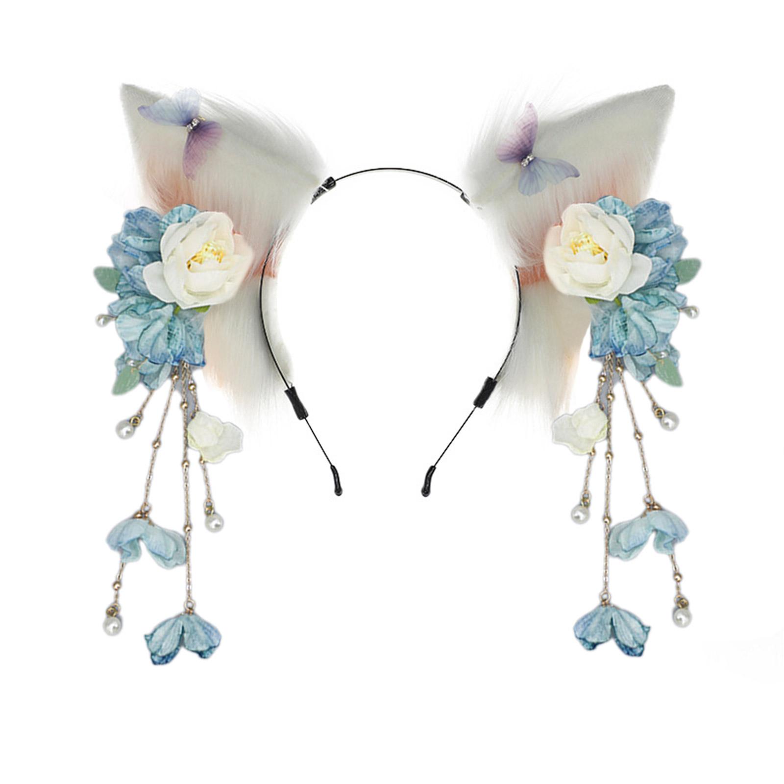 

Sweet Students Woman Photoshoots Hairband with Tassel Flower Decors Fox Ears Headbands Multi-color Cartoon Hair Hoop