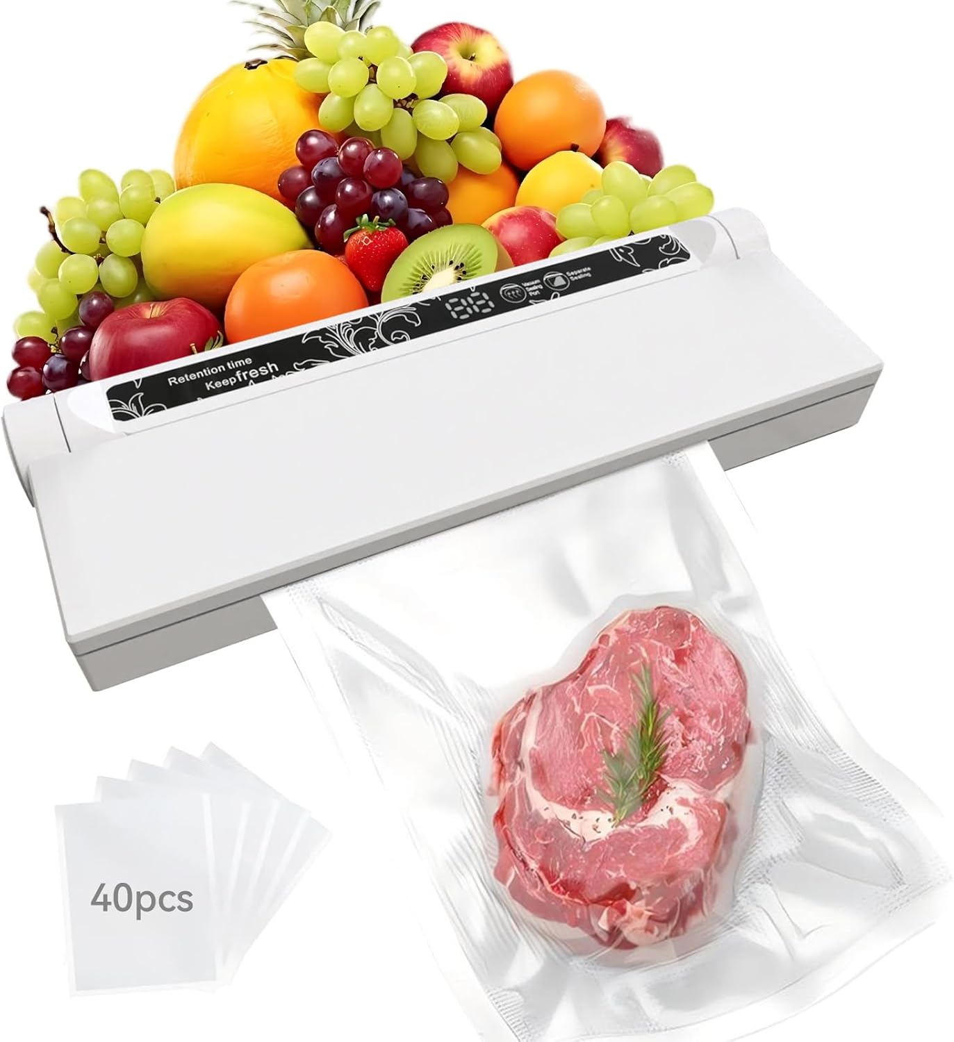 

Machine - Fully Automatic Vacuum Sealers for Food Dual Use for Dry & Wet Foods Includes 40 Vacuum Sealed Bags, One United States