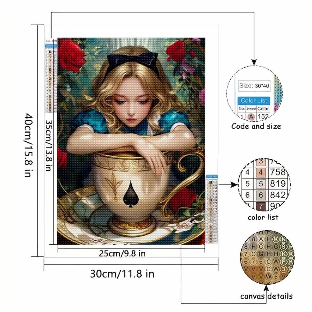 Diamond Mosaic Colorful Diamond Painting Alice In Wonderland Full Round Embroidery Cartoon Creative Hobbies Wall Decor