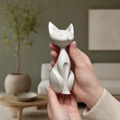 Figurki Kotów Drukowane w 3D, Matowe Białe Ozdoby, Statuetka Kota w Stylu Nordyckim, Minimalistyczna Artystyczna Rzeźba Kota do Dekoracji Domowego Biura Biurka