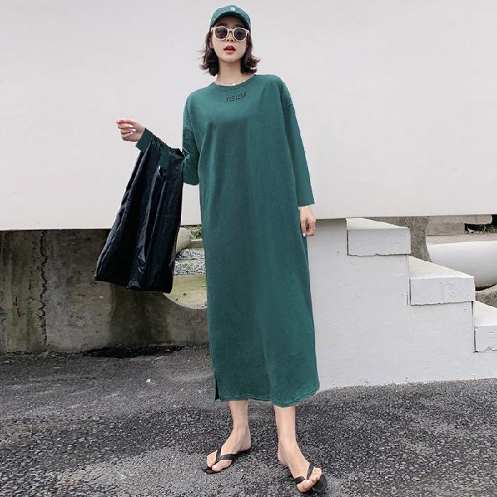 YYFS Women's Fashion Fall Winter Long Sleeve O-Neck Loose Waistline Casual Dresses