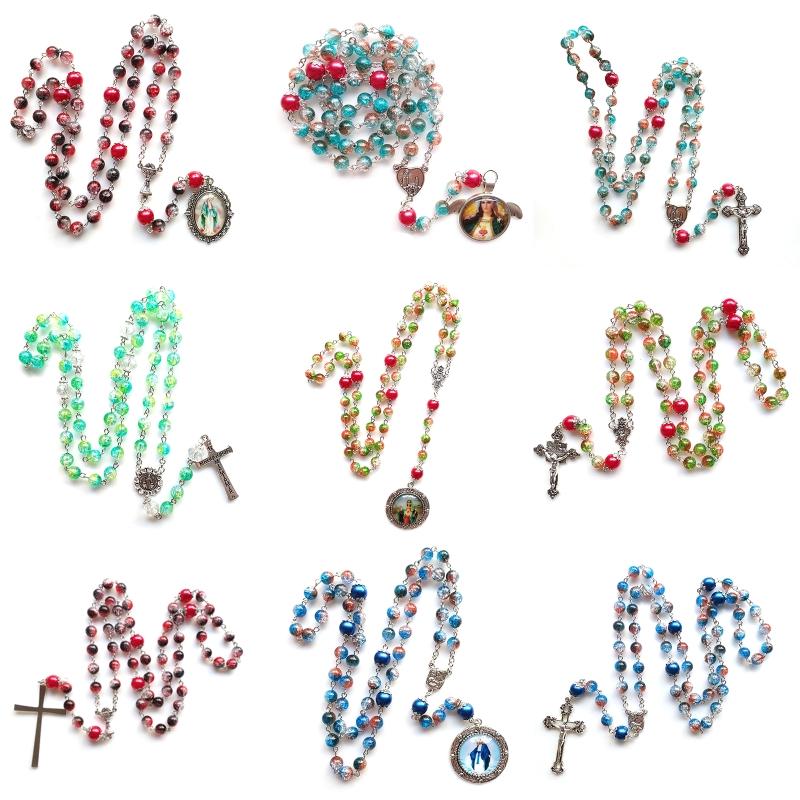 Catholic Necklace Mary Blessing Rosary Prayer Religious Necklace Rosary Beads