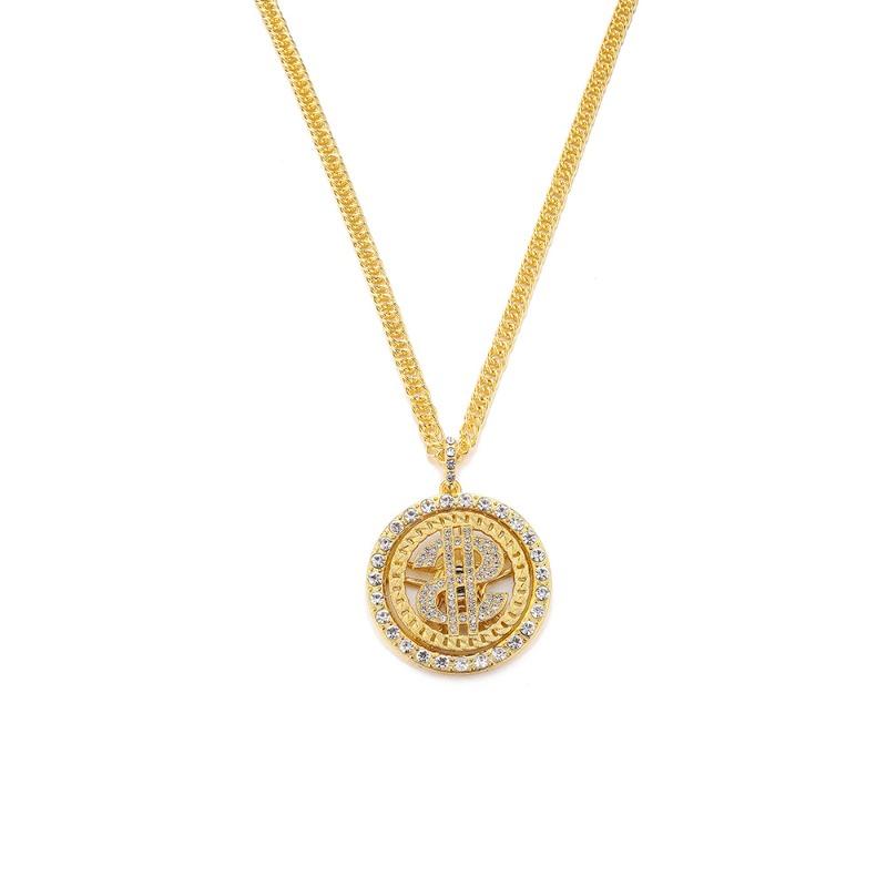Meier Pendant - diamond-accented gold coin spinner cuban link necklace - jewelry